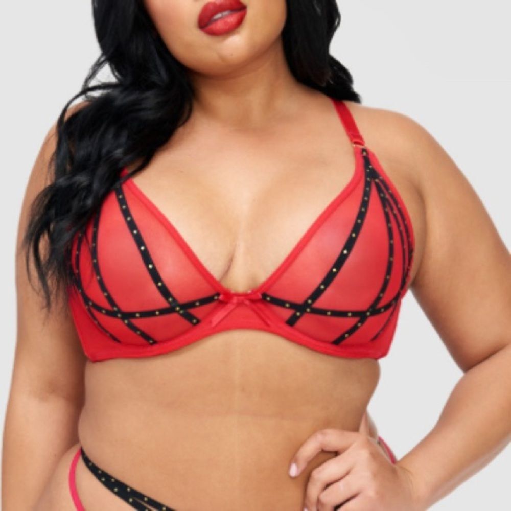 Frederick's of Hollywood Rozlyn Mesh and Stud Full Figure Bra Size 32 DD